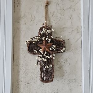 Rustic Wicker Cross with Star and White Accents